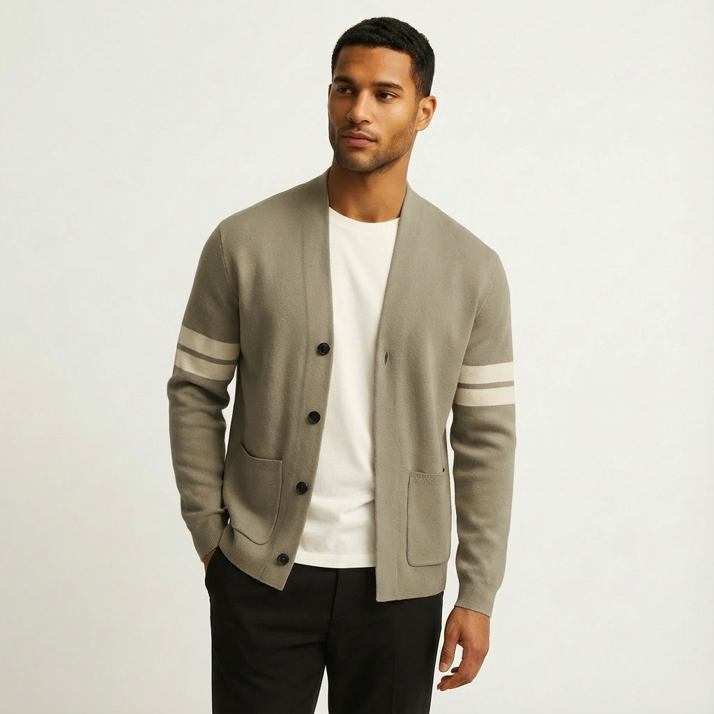 Men's Striped Cardigan in Beige