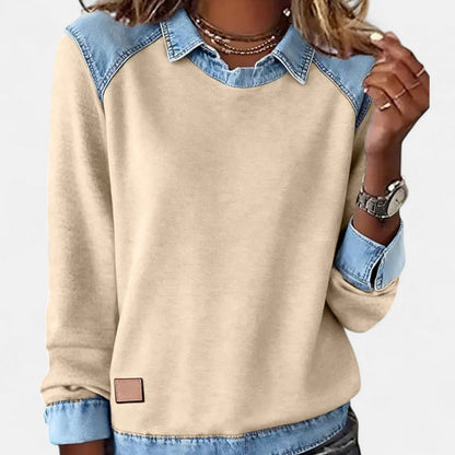 Women's Denim Collar Contrast Trim Sweatshirt view 12