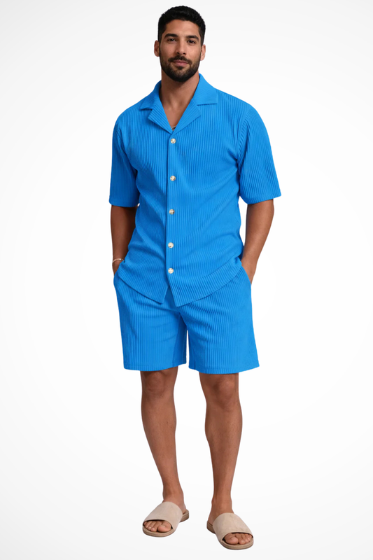 Men's Short Sleeve Two Piece Set in Blue