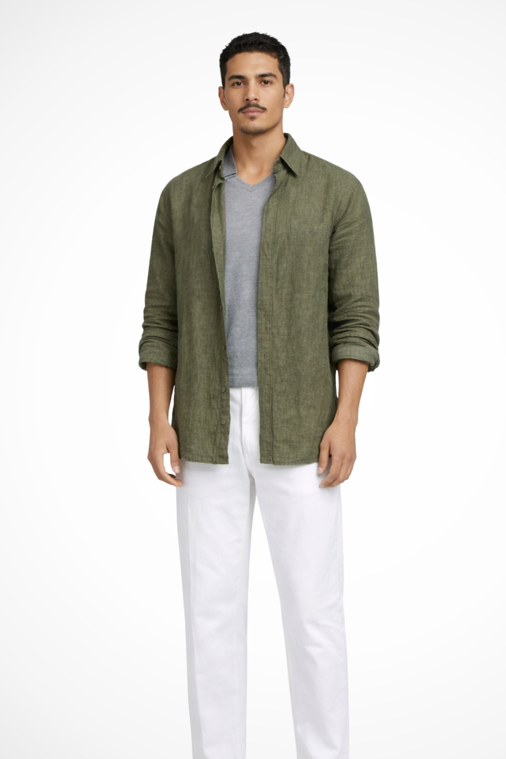 Men's Green Relaxed Fit Long Sleeve Shirt in Green