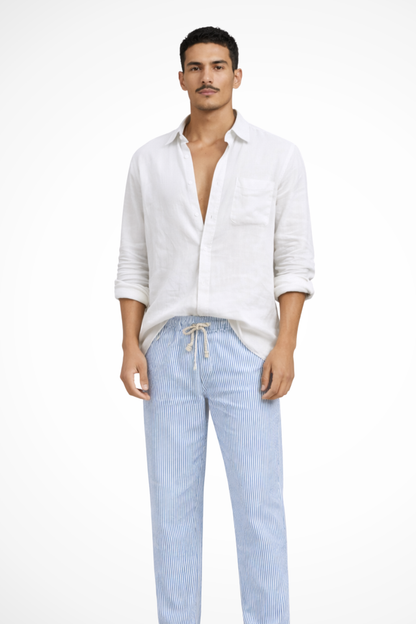Men's Green Relaxed Fit Long Sleeve Shirt in White