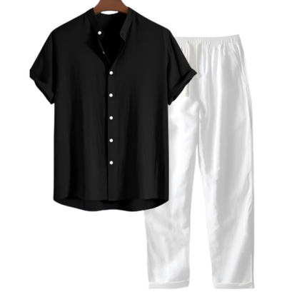 Men's Relaxed Fit Lightweight Two Piece Set in Black