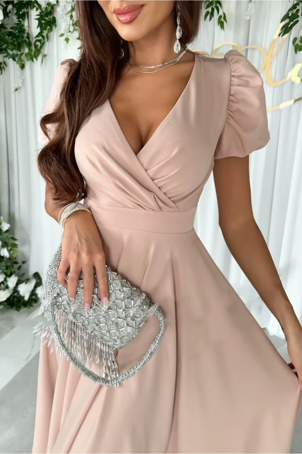 Women's Red V Neck Midi Dress