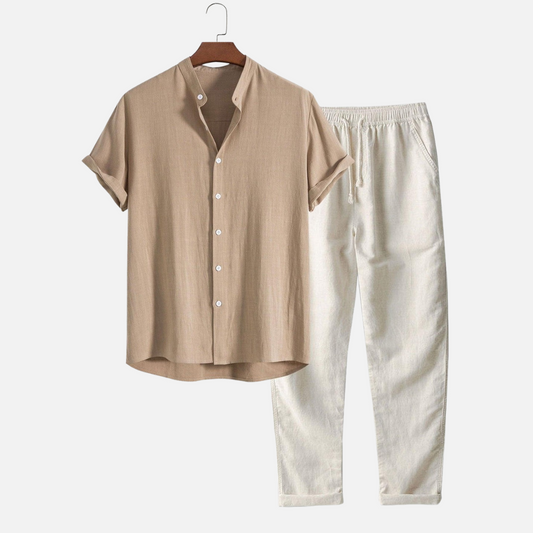 Men's Relaxed Fit Lightweight Two Piece Set in Beige