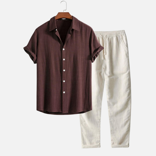 Men's Relaxed Fit Lightweight Two Piece Set in Brown