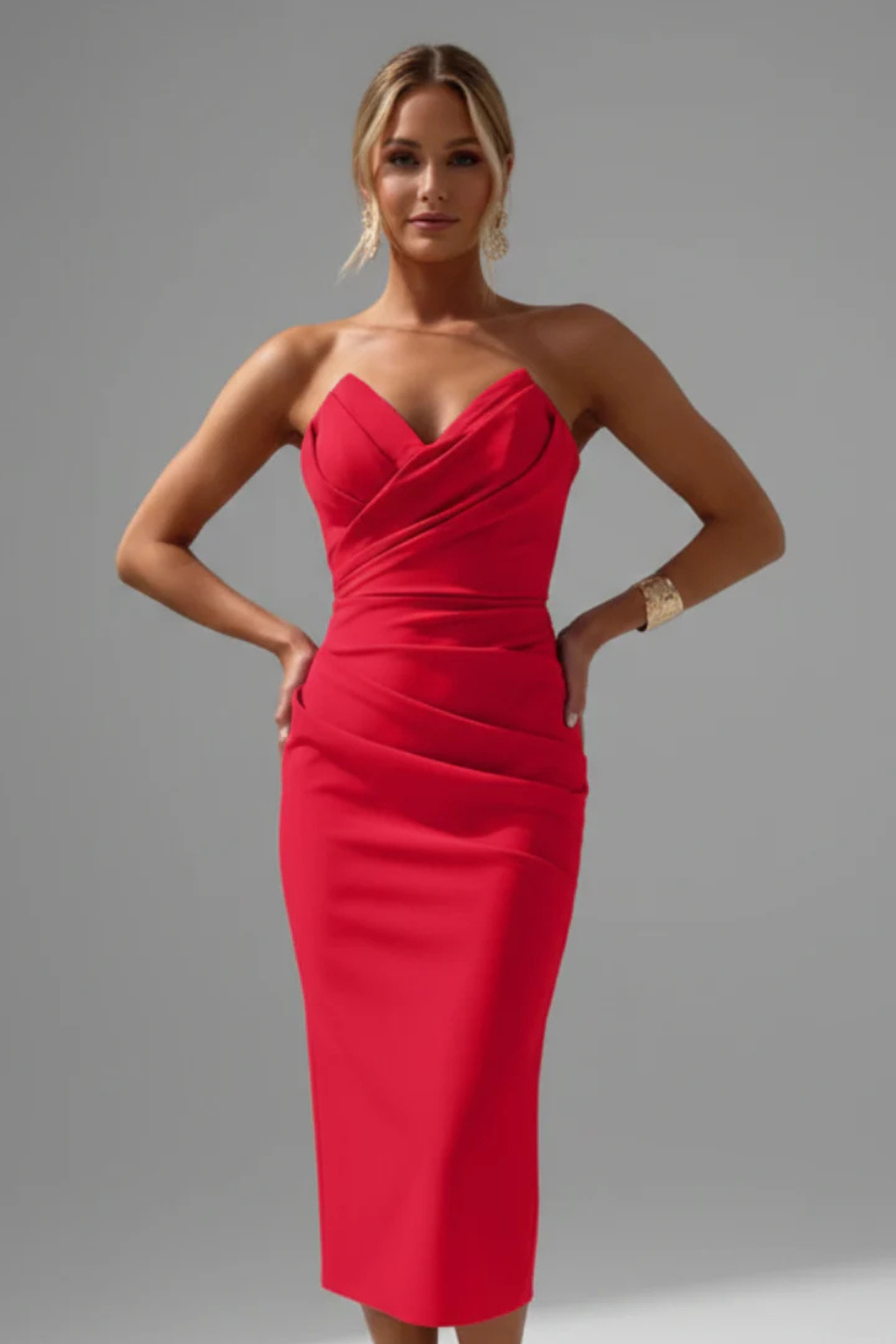 Women's Sweetheart Neck Midi Dress view 9