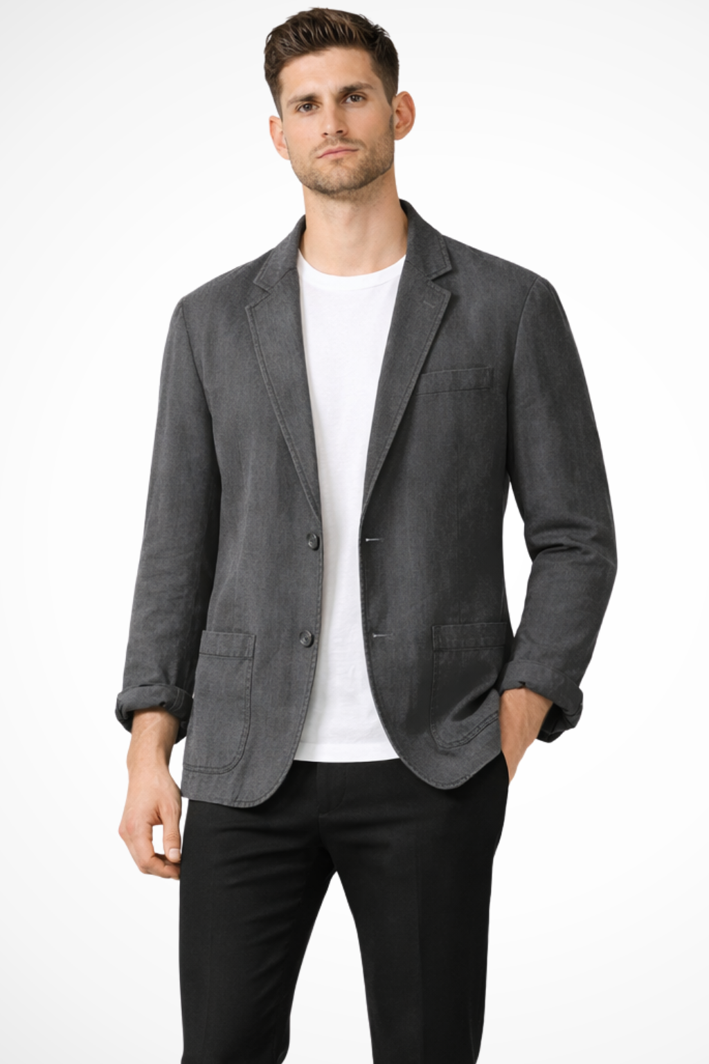 Men's White Casual Blazer in Dark Grey