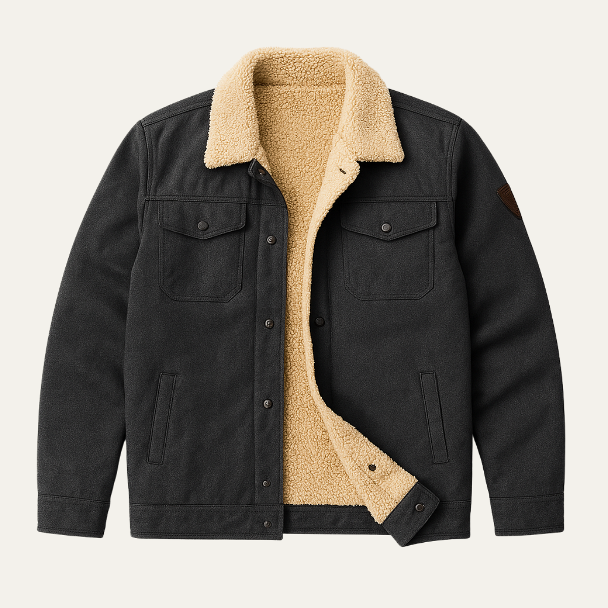 Men's Beige Fleece Lined Winter Coat