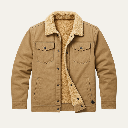 Men's Beige Fleece Lined Winter Coat