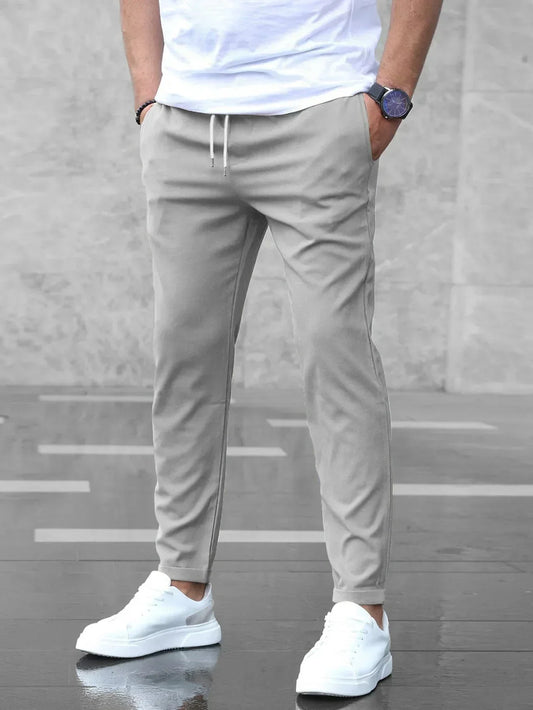 Men's Slim Fit Drawstring Trousers in Grey