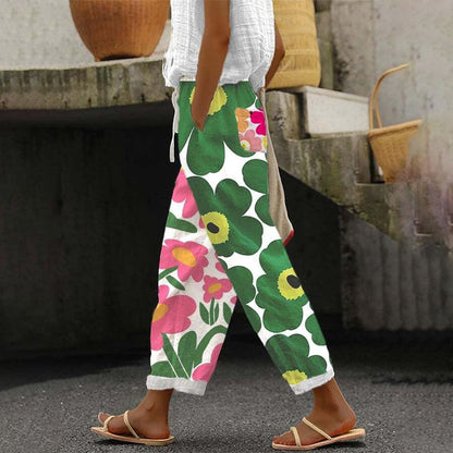 Women's Floral Comfort Trousers in Green