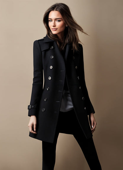 Women's Notch Lapel Double Breasted Longline Overcoat view 3