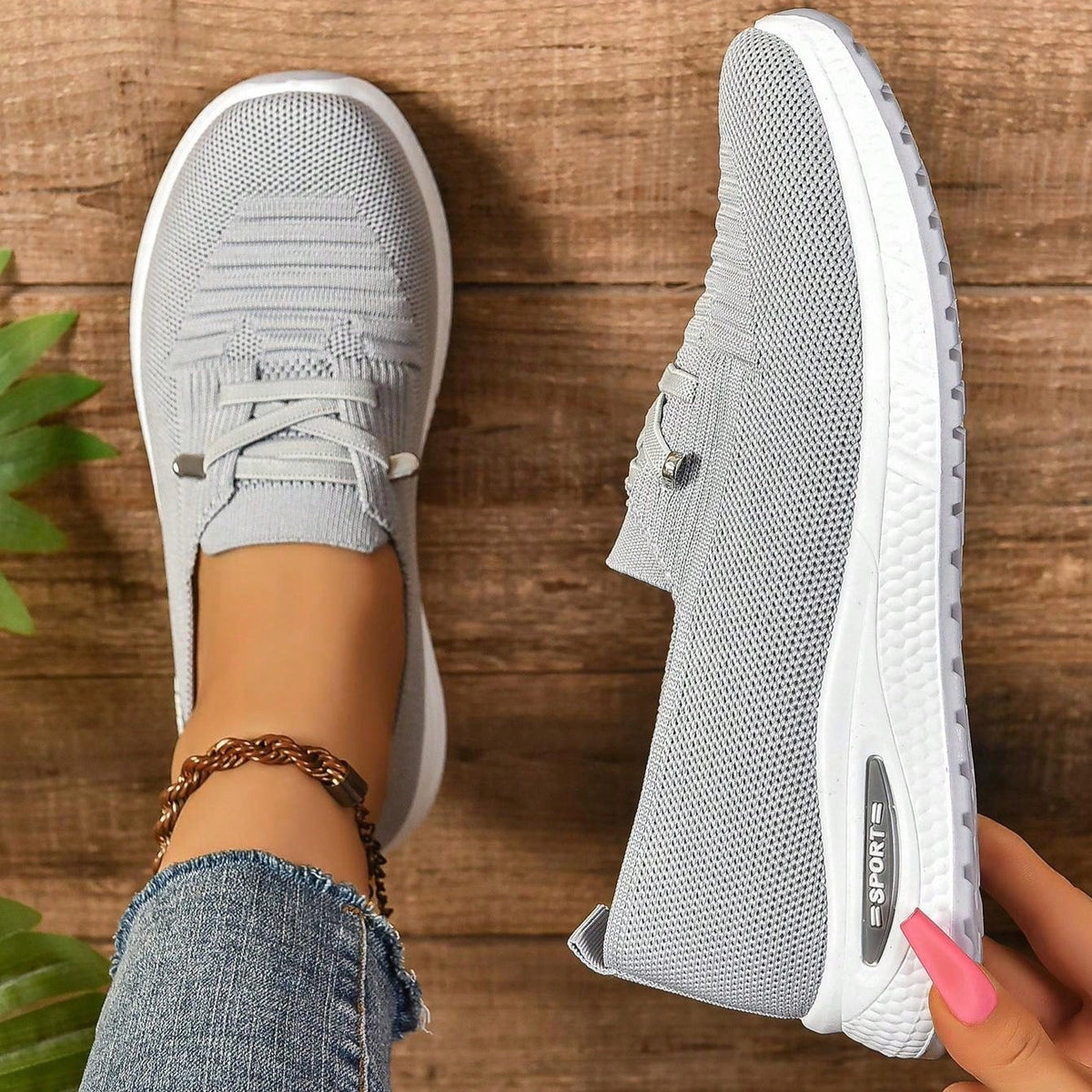 Women's Grey Slip On Active Trainers for the Gym in Grey