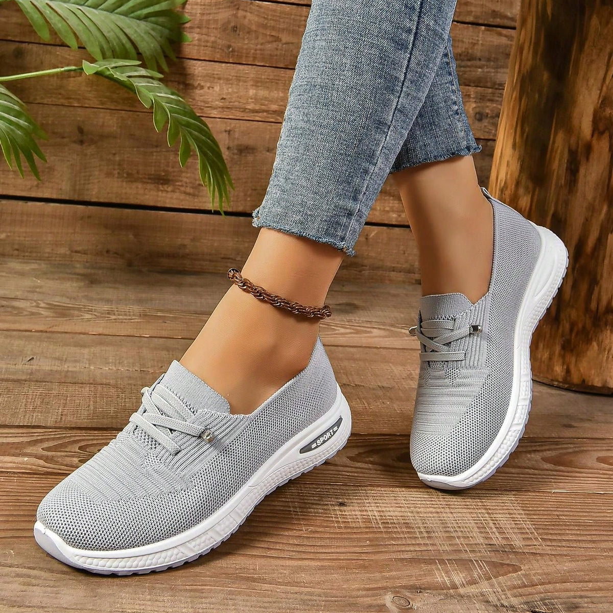 Women's Grey Slip On Active Trainers for the Gym
