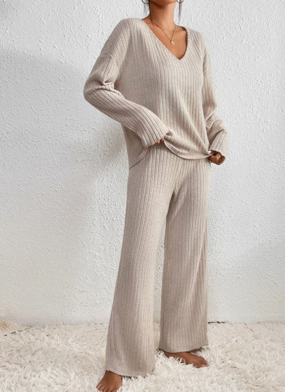 Women's Ribbed V Neck Two Piece Set view 3