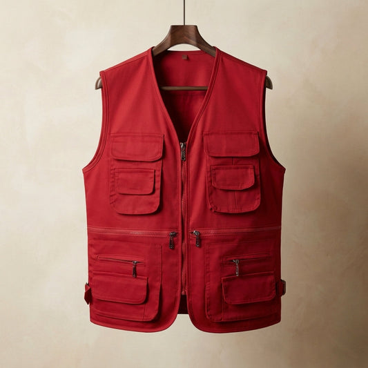 Men's Multi Pocket Gilet in Red