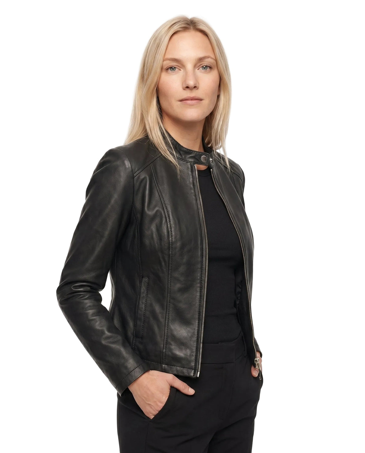 Women's Slim Fit Biker Jacket in Black