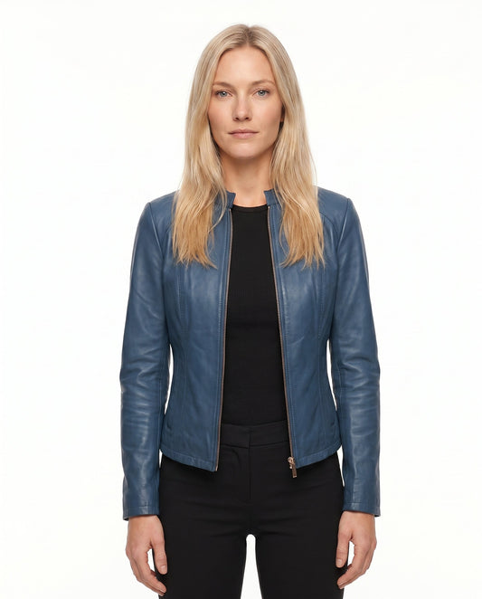 Women's Slim Fit Biker Jacket in Blue