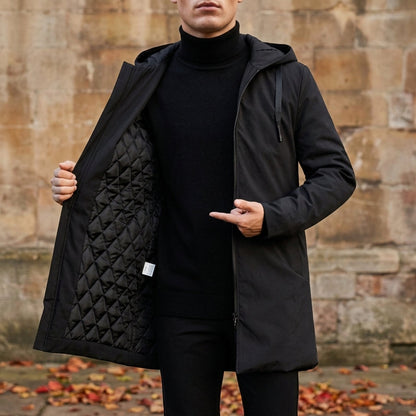 Men's Hooded Quilted Jacket in Black