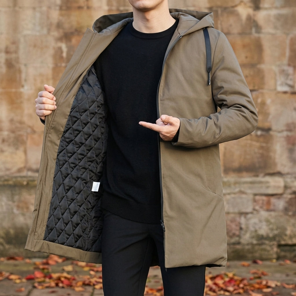 Men's Hooded Quilted Jacket in Brown
