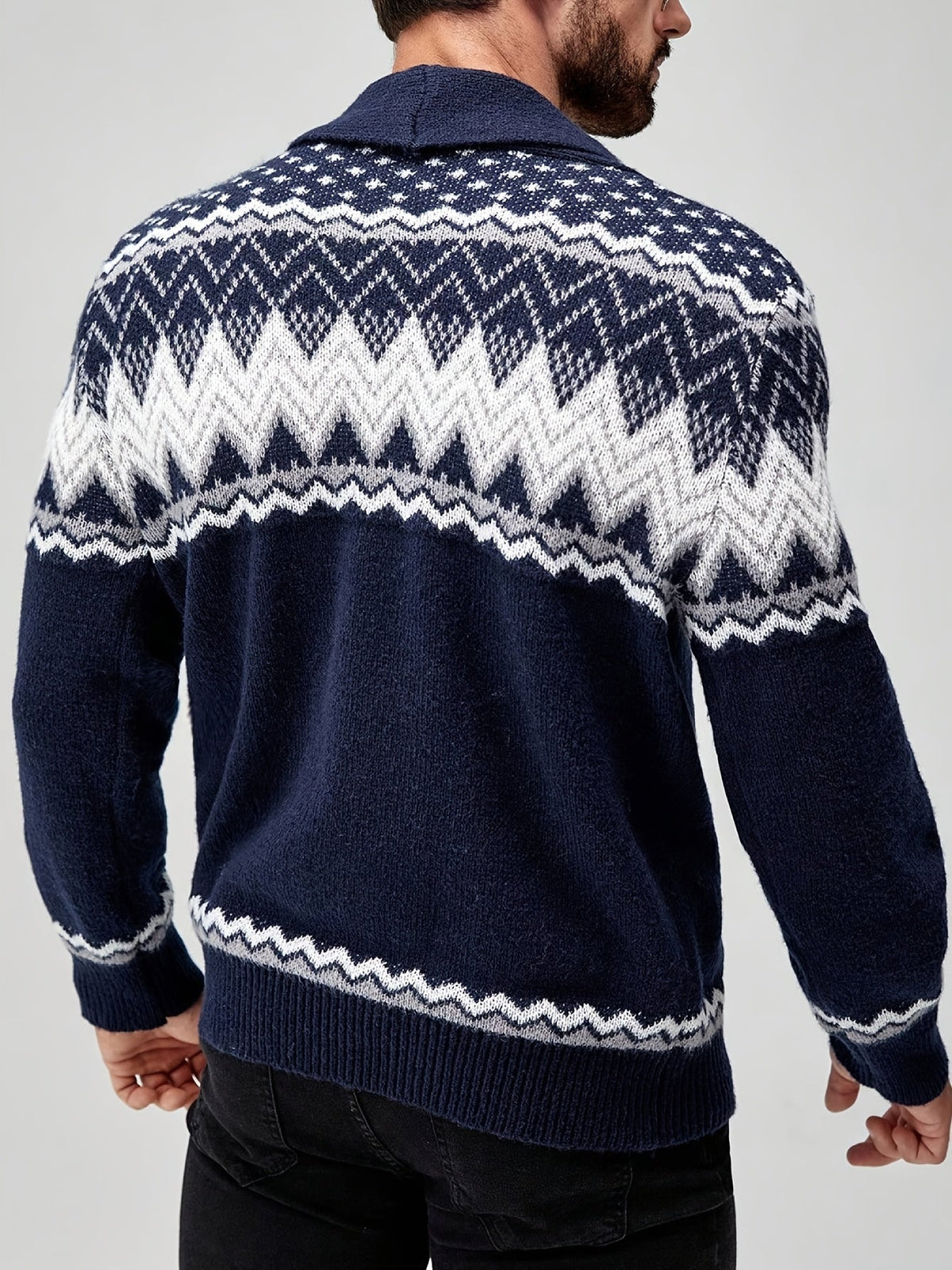 Men's Geometric Button Front Chunky Knit Cardigan