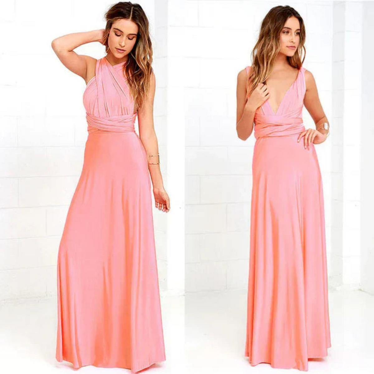 Women's Sleeveless Wrap Front Maxi Dress in Pink