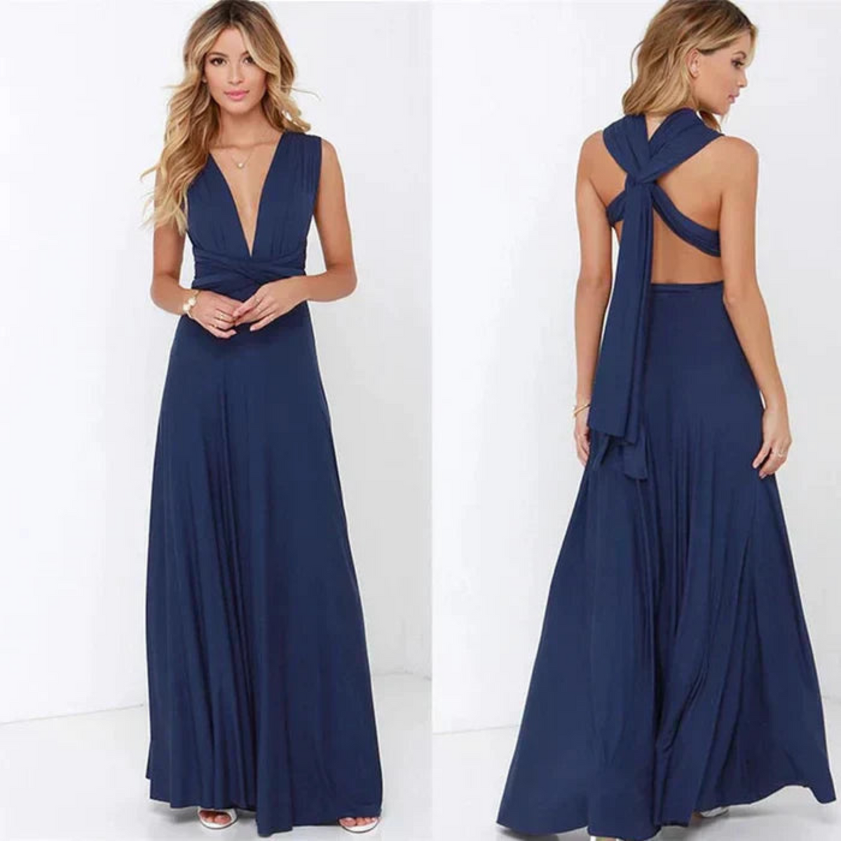 Women's Sleeveless Wrap Front Maxi Dress in Navy