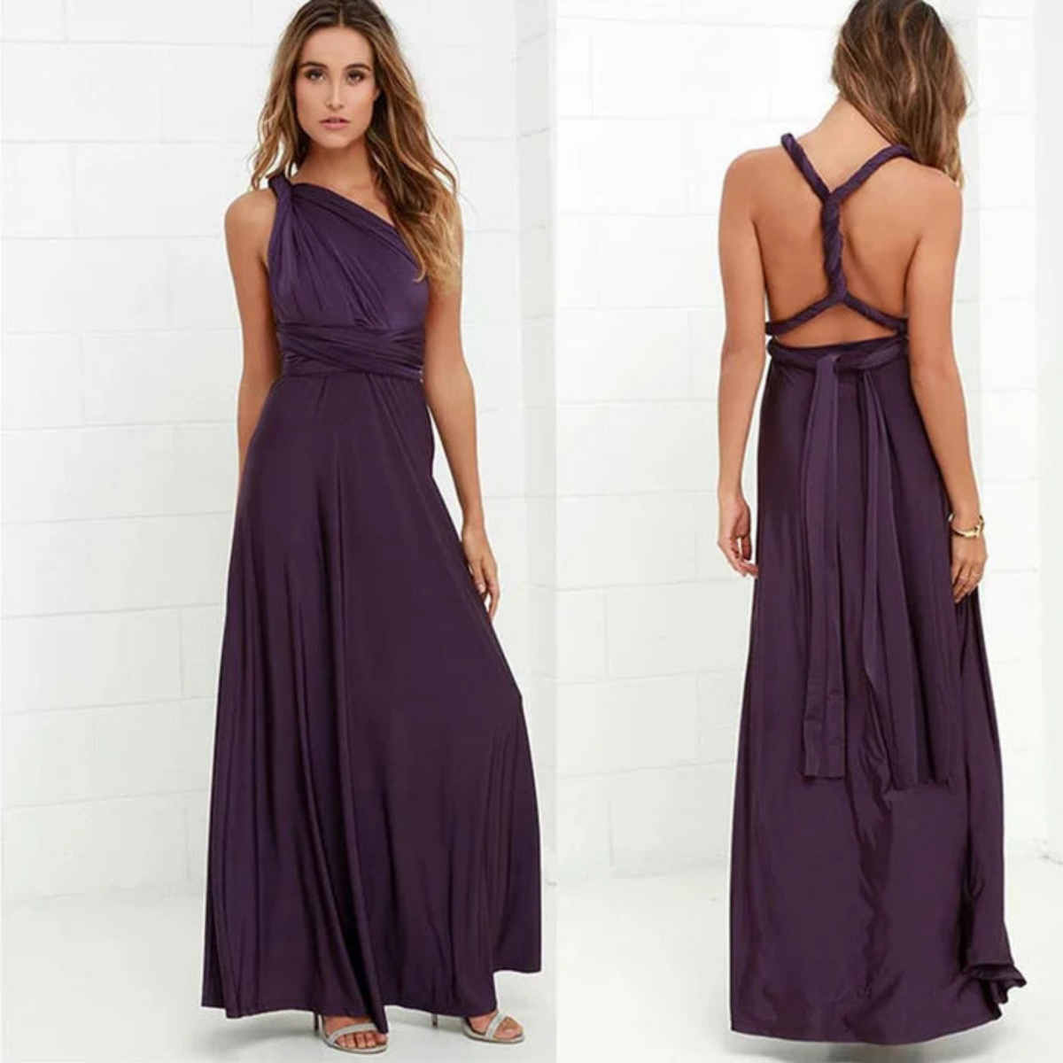 Women's Sleeveless Wrap Front Maxi Dress in Purple
