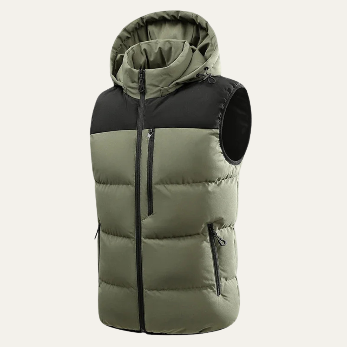 Men's Hooded Zip Up Patch Pocket Puffer Jacket in Army Green