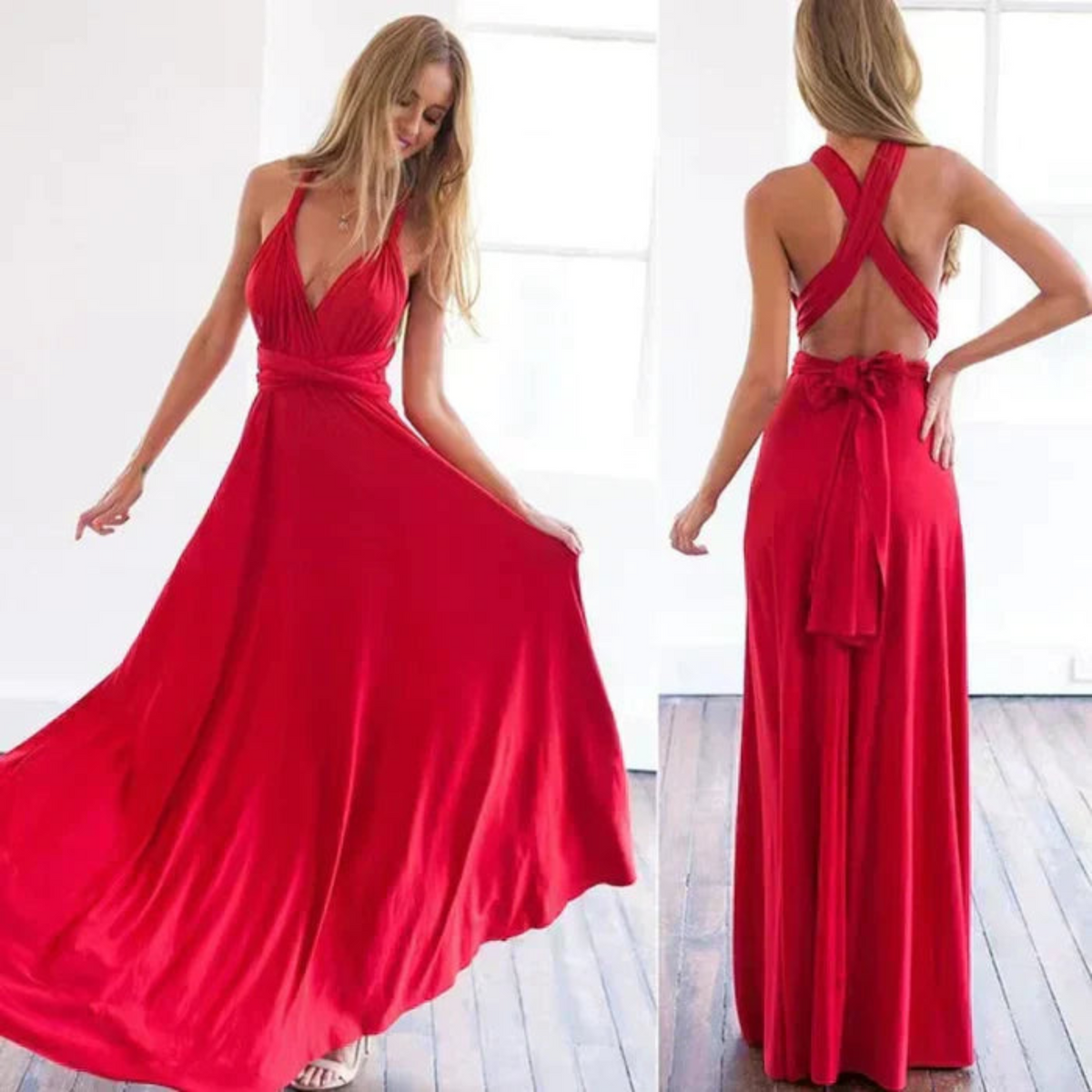 Women's Sleeveless Wrap Front Maxi Dress in Red