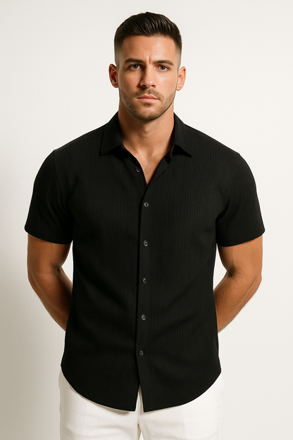 Men's Light Blue Short Sleeve Shirt in Black