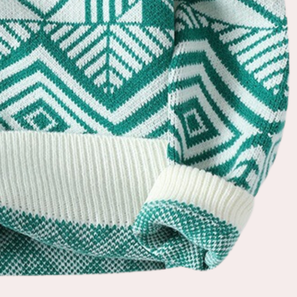 Men's Geometric Print Crew Neck Knitted Jumper