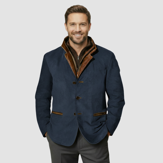 Men's Navy Blue Faux Fur Coat in Navy Blue
