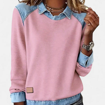 Women's Denim Collar Contrast Trim Sweatshirt view 15