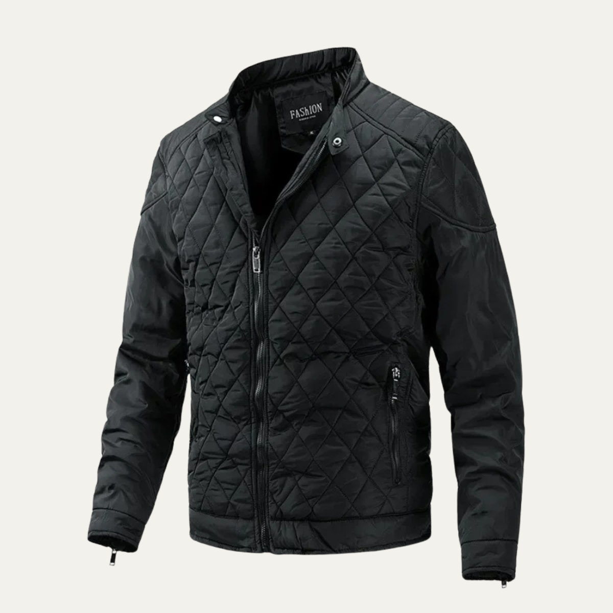 Men's Zip Detail Stand Collar Quilted Jacket