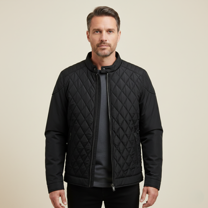 Men's Zip Detail Stand Collar Quilted Jacket in Black