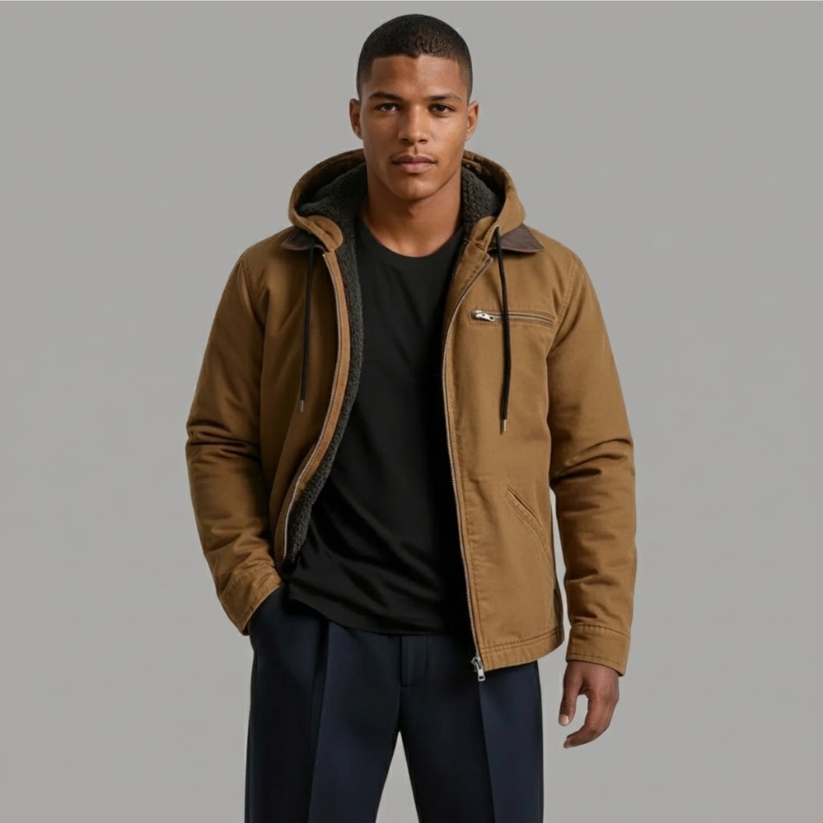 Men's Hooded Fleece Lined Winter Coat