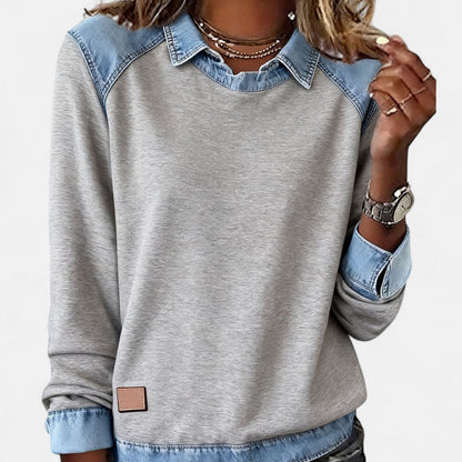 Women's Denim Collar Contrast Trim Sweatshirt view 9