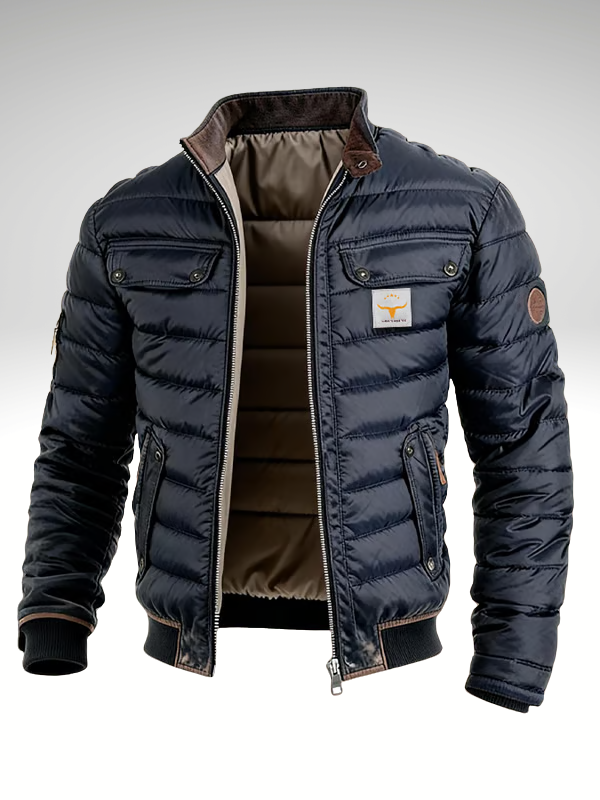 Men's High Neck Quilted Bomber Jacket With Pockets