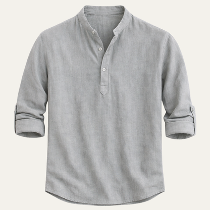 Men's Grandad Collar Roll Up Sleeve Shirt