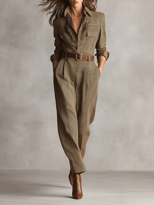 Women's Long Sleeve Brown Jumpsuit view 2