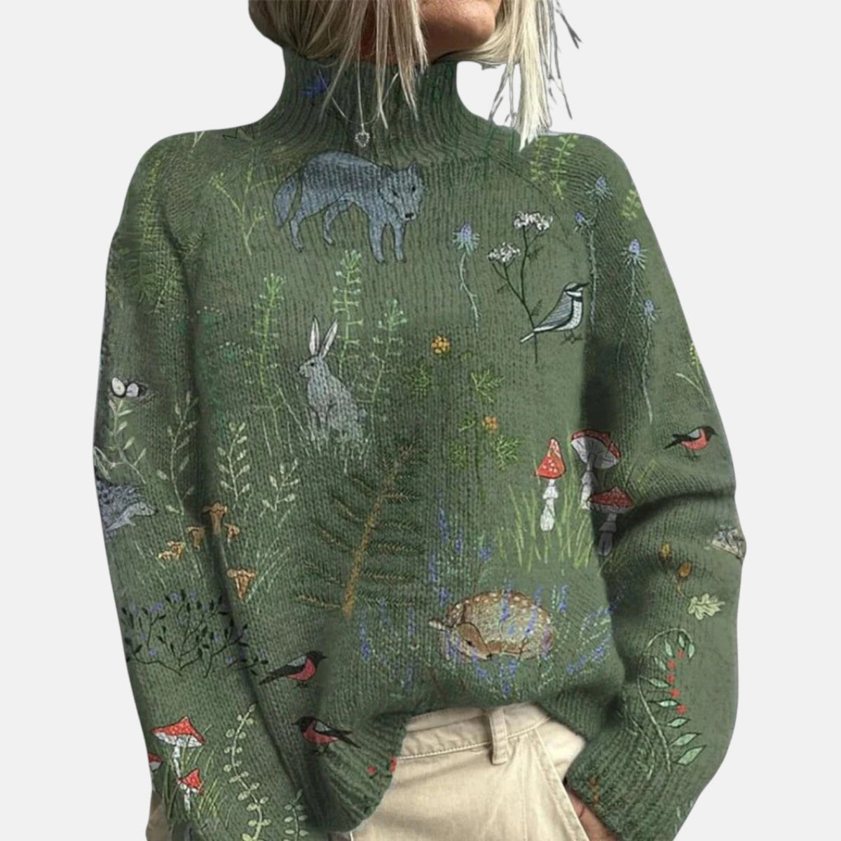 Women's Printed Knitted Crew Neck Long Sleeve Jumper