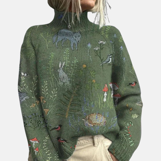 Women's Printed Knitted Crew Neck Long Sleeve Jumper