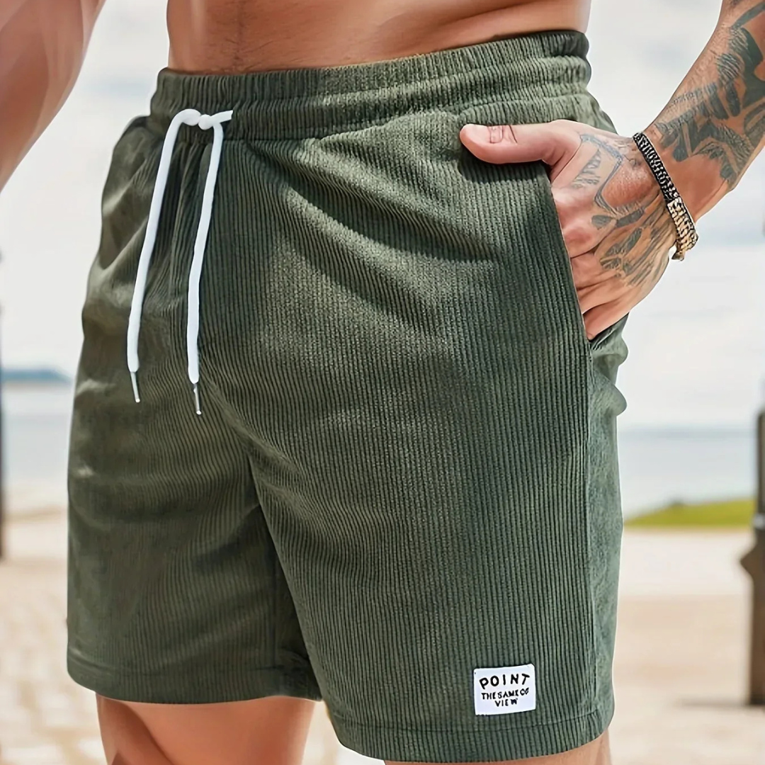 Men's Relaxed Fit Drawstring Textured Adjustable Shorts in Army Green