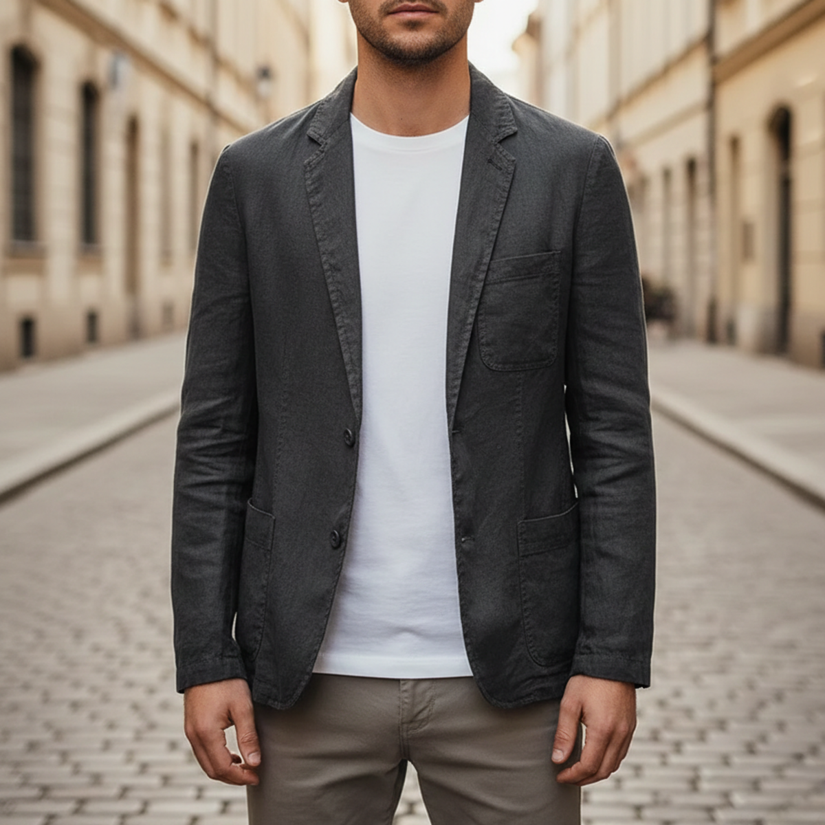 Men's Single Breasted Lightweight Blazer in Black