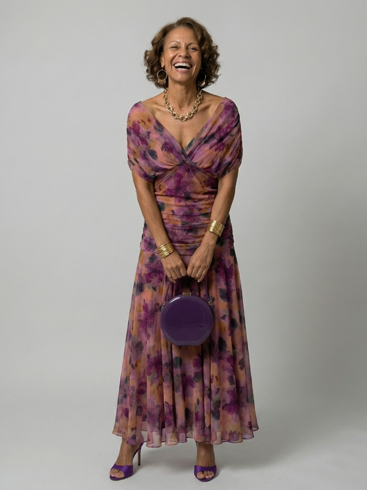 Women's Printed Cowl Neck Draped Maxi Dress