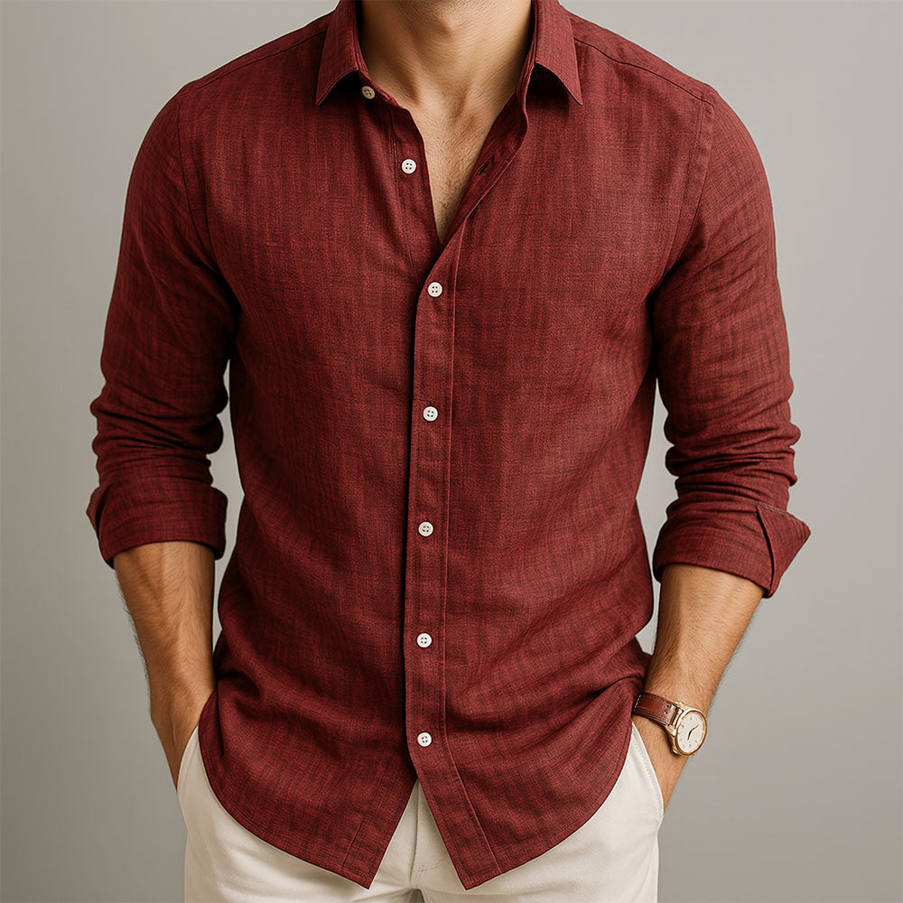 Men's Long Sleeve Button Front Polo Shirt in Red