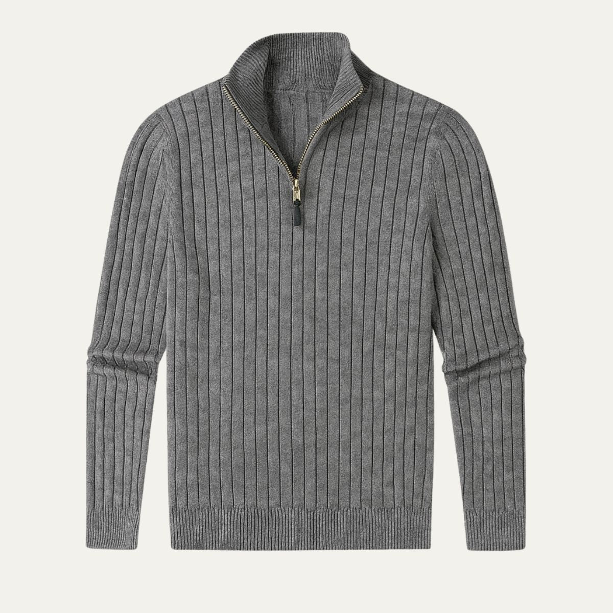 Men's Ribbed Quarter Zip Knitted Jumper in Grey