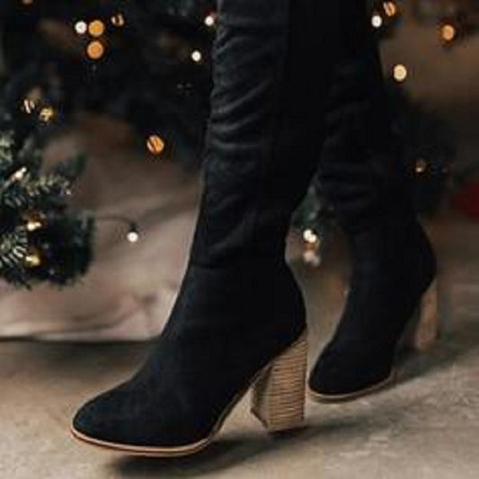 Women's Ruched Block Heel Knee High Boots
