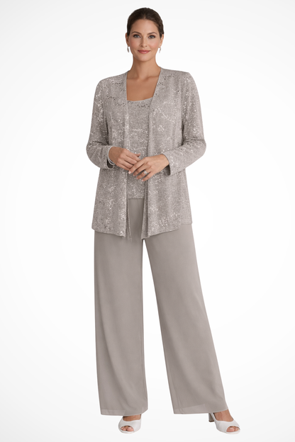 Women's Wide Leg Sequin Trousers in Gray